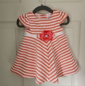 Orange and White A-line Dress with Flutter Sleeves and Peter Pan Collar